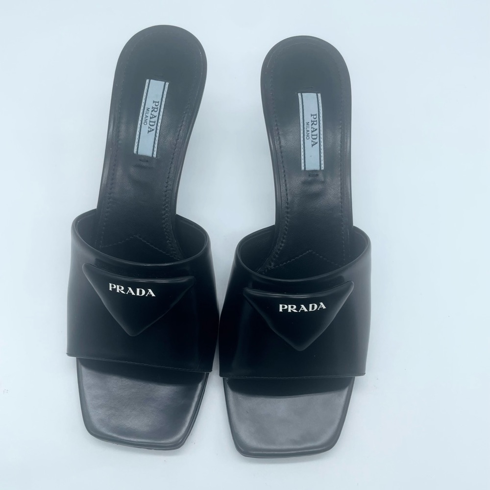 Prada Black leather logo plaque mid-heel mules EU 38 - Picture 11 of 11